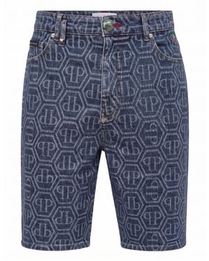 Philipp Plein Jeansshorts Fermentera mit Monogramm - Blau