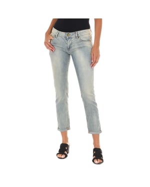 Lange Denim-Hose getragen Effekt aus elastischem Gewebe 10DBF0318 Frau