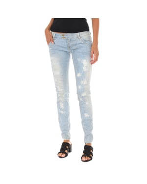 Lange Denim-Hose mit Rippeneffekt und schmalen Säumen 10DBF0115 Frau