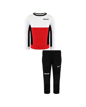 Nike Air Long Sleeve Pullover Stretch Taille Black Red Kids Tracksuit DC8639 010