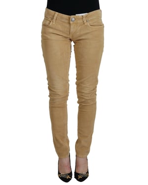 Acht Braune Baumwollcordhosen Niedrige Taille Damen Freizeit Damenjeans