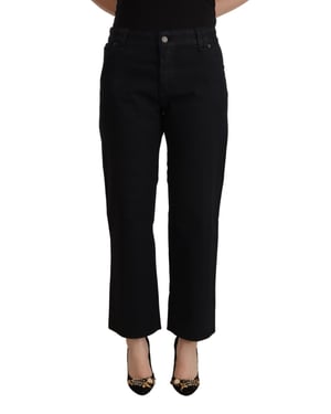 John Galliano Damen Schwarze Baumwoll Flared Cropped Hoch Taille Denim Jeans