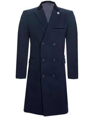 Herren 3/4 langer zweireihiger marineblauer Crombie-Mantel aus Wollmantel Peaky Blinders