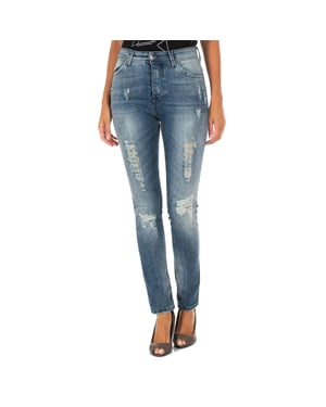Lange Denim-Hose mit geradem Saum 10DB50280 Frau