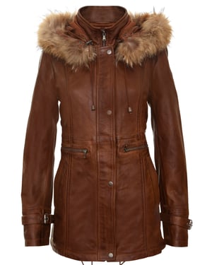Warme Damen-Parkajacke aus Leder mit Kapuze – Northwich
