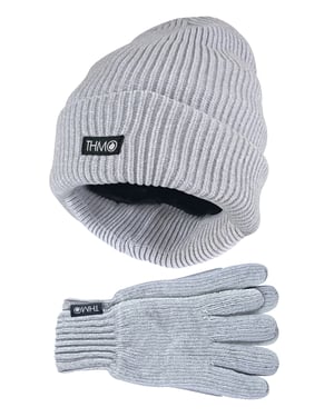 Damen Thinsulate Mütze und Handschuhe Set | THMO | Weiche Chenille gerippte Beanie Mütze & Handschuhe für Frauen - Grau
