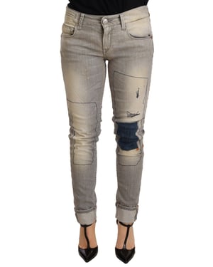 Acht Graue Baumwolle Slim Fit Denim Jeans