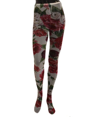 Dolce & Gabbana Damen Weiße Blumenmuster Strumpfhosen Nylonstrümpfe