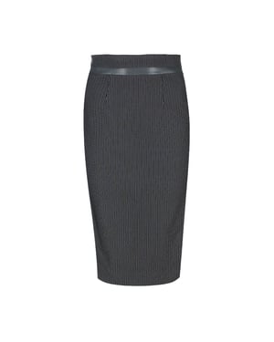 Schwarzer Bleistiftrock mit hoher Taille und Lederdetails
