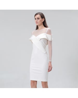 Bodycon-Kleid mit Bardot-Ausschnitt aus Jersey und Tüll
