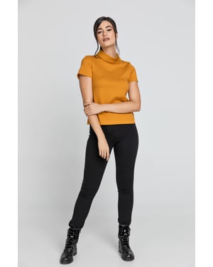 Kurzärmeliges senffarbenes Top