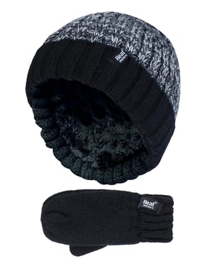 Wärmehalter - Kinder Jungen Winter gestrickt Thermofleece gefüttert Cuffed Beanie Mütze und Handschuhe Set - BTO1P6