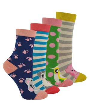 Miss Sparrow - 4 Pack Mädchen Bambus Socken | Kinder Neuheit Tiermuster Socken in einem Geschenkkarton - sortiert