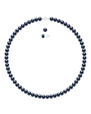 Set bestehend aus: Halskette aus echten Süßwasser-Zuchtperlen, halbrund, 6–7 mm