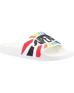 Superga Damen Pantolette Mehrfarbig Logo Sandalen Weiß 34786