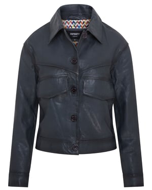 Marineblaue Damen-Retro-Biker-Lederjacke – Kopervik