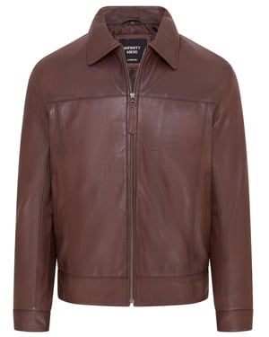 Braune Retro-Bikerjacke aus klassischem Leder für Herren im Harrington-Stil - Drammen
