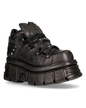 NEW ROCK 106N-S52 TOWER SHOES Biker-Punk-Gothic-Stiefel aus schwarzem Metallic-Leder