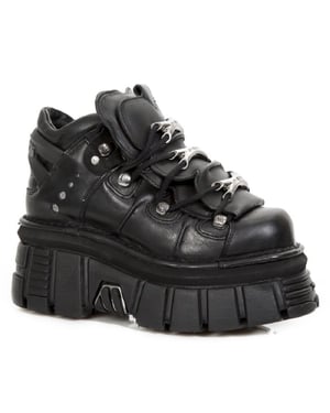 NEW ROCK 106-S29 TOWER SHOES Biker-Punk-Gothic-Stiefel aus schwarzem Leder in Metallic-Optik