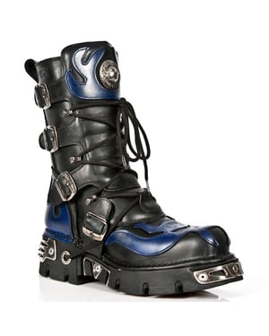 New Rock Unisex Schwarz/Blau Leder Gothic Biker Totenkopf Stiefel-107-C5