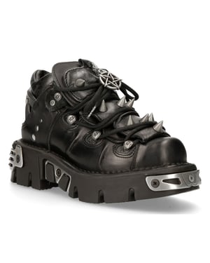 New Rock schwarze Leder-Stiefeletten mit Spikes-110-S1