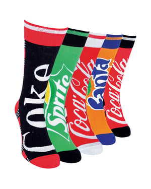 Coca Cola - 5 Pack Unisex bunt gestreift Spaß Neuheit Markenlogo Baumwolle Socken für Männer und Frauen - CM549