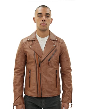 Brando Herren-Bikerjacke aus Leder mit doppeltem Kreuzreißverschluss und Casablanca