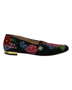 Charlotte Olympia Rosen Garten Floral Bestickte Ballerinas aus grünem Stoff