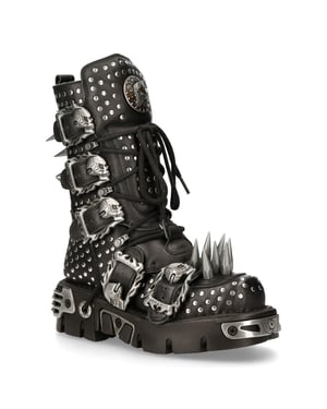 New Rock Gothic-Stiefel mit Nieten aus schwarzem Leder-1535-S1