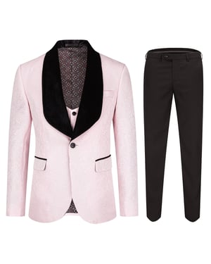 3-teiliger rosa Paisley-Anzug mit Schalkragen