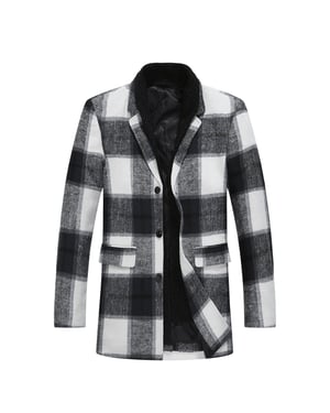 Herren Lang Slim Fit Karierter Winter Dicker Mantel mit Schalkragen Wei?