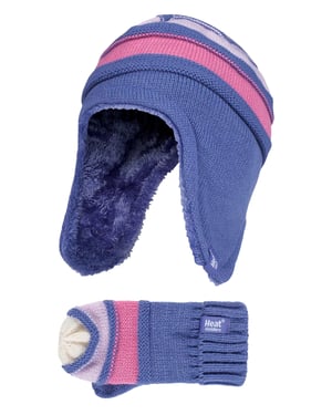 Wärmehalter - Kinder Mädchen Winter Warm Fleece gefüttert Kabel gestrickt Thermal Beanie Mütze und Fäustlinge mit Ohrenklappen - LS1P10