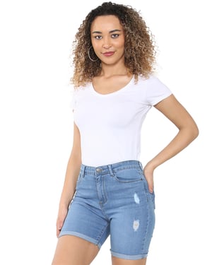 Enzo | Womens Ripped Denim Shorts - Hellblau