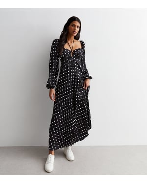 Gini London Maxikleid mit plissem Stoff und Cut-out am Dekolleté - Schwarz