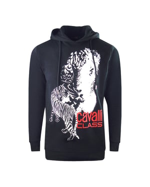 Cavalli Class Kapuzenpullover in Marineblau mit grossem Tiger-Logo