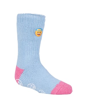 Wärmehalter - Kindercharakter rutschfeste 2.3 TOG Winter warme thermische Hausschuhsocken mit Greifern - Emoji Engelsgesicht