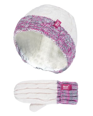 Wärmehalter - Kinder Mädchen Fleece gefüttert gestrickt gestreifte bunte Winter Thermomütze und Fäustlinge Set - SC2P12
