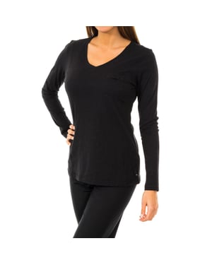 Langärmeliges T-Shirt mit V-Ausschnitt 1487903577 woman