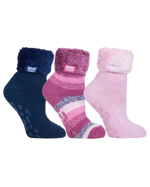 Womens Fluffy Slipper Bed Socks with Grips | Heat Holders | 3 Pair Multipack | Ladies Warm Fleece Lined Non Slip Socks | Winter Gifts for Her - Pack 3