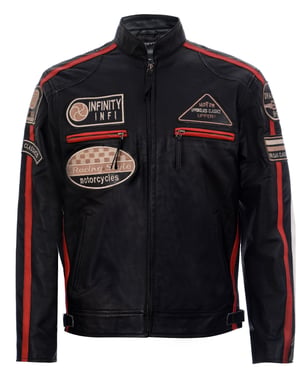 Leder-Racing-Biker-Motorradjacke mit Reißverschluss