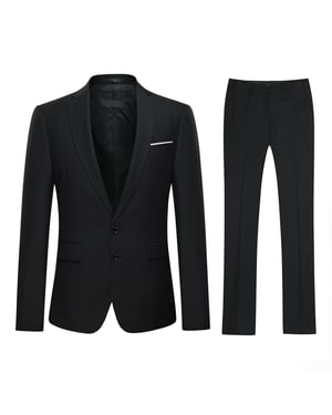 2-teiliger Slim Fit-Anzug für Herren in Schwarz mit zwei Knöpfen