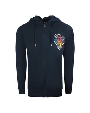Cavalli Class Diamond Logo Marineblauer Kapuzenpullover mit Rei�verschluss