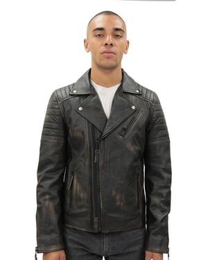 Brando Herren-Bikerjacke aus Leder mit doppeltem Kreuzreißverschluss und Casablanca