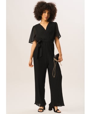 Jumpsuit mit Engelsärmeln und plissiertem Gürtel
