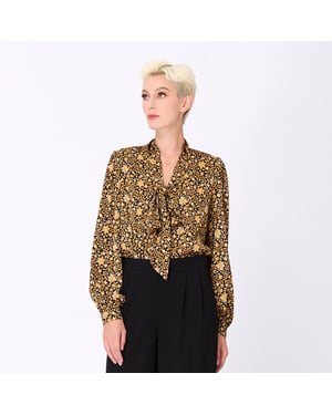 Bluse mit Ascot-Krawatte und Art-Deco-Print