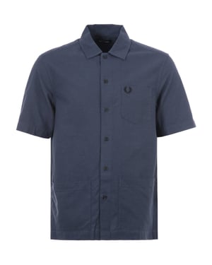 Fred Perry - Chemise Oxford à manches courtes bleu marine avec poche pour homme