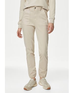 M&S Collection Damen Baumwollmischung Slim Fit Ankle Grazer Joggers Beige