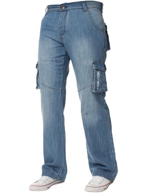 Kruze | Mens Cargo Combat Jeans - Hellblau