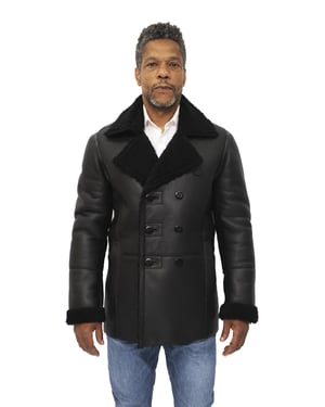 Zweireihiger Herren-Erbsenmantel aus Shearling-Schaffell-Valencia