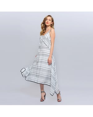 Diagonal gestreiftes Midikleid mit Riemen